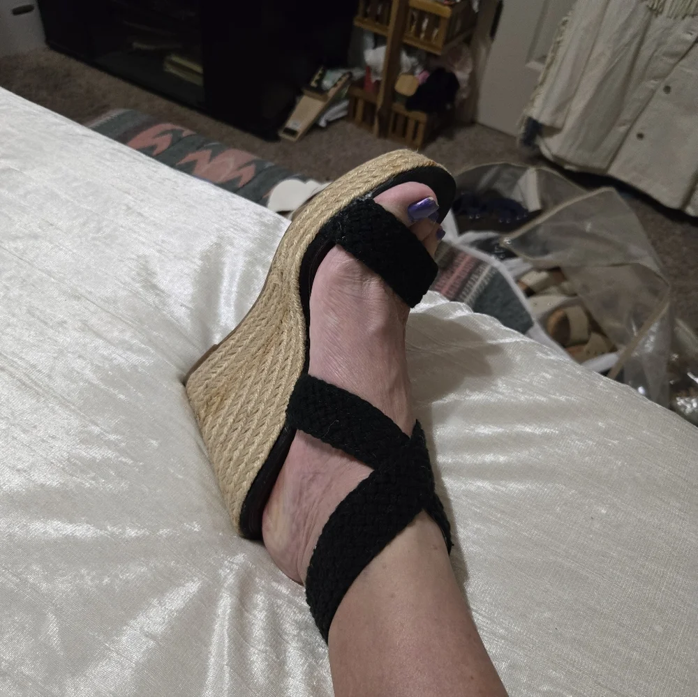 Black Wedge Sandals Size 8 By Mossimo EUC